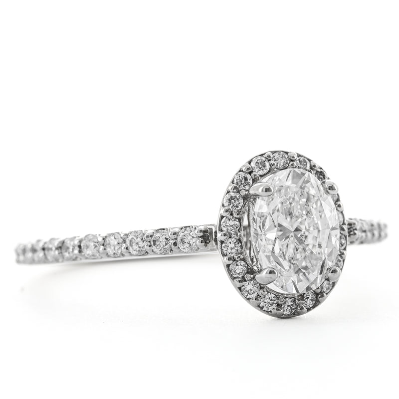 1.03CTW Oval Diamond Engagement Ring  - Halo - 14K White Gold
