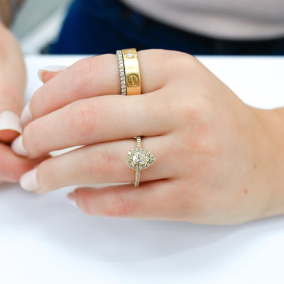 0.76ctw Pear Diamond Engagement Ring + Halo - Yellow Gold