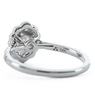 .69CTW Round Diamond Engagement Ring - Scalloped Halo - 14K White Gold