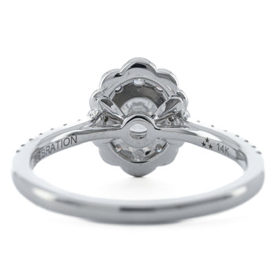 .69CTW Round Diamond Engagement Ring - Scalloped Halo - 14K White Gold