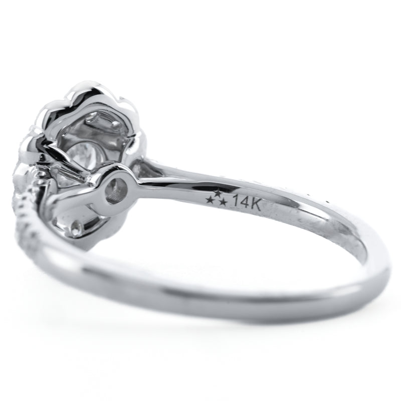 .70CTW Round Diamond Engagement Ring - Scalloped Halo - 14K White Gold