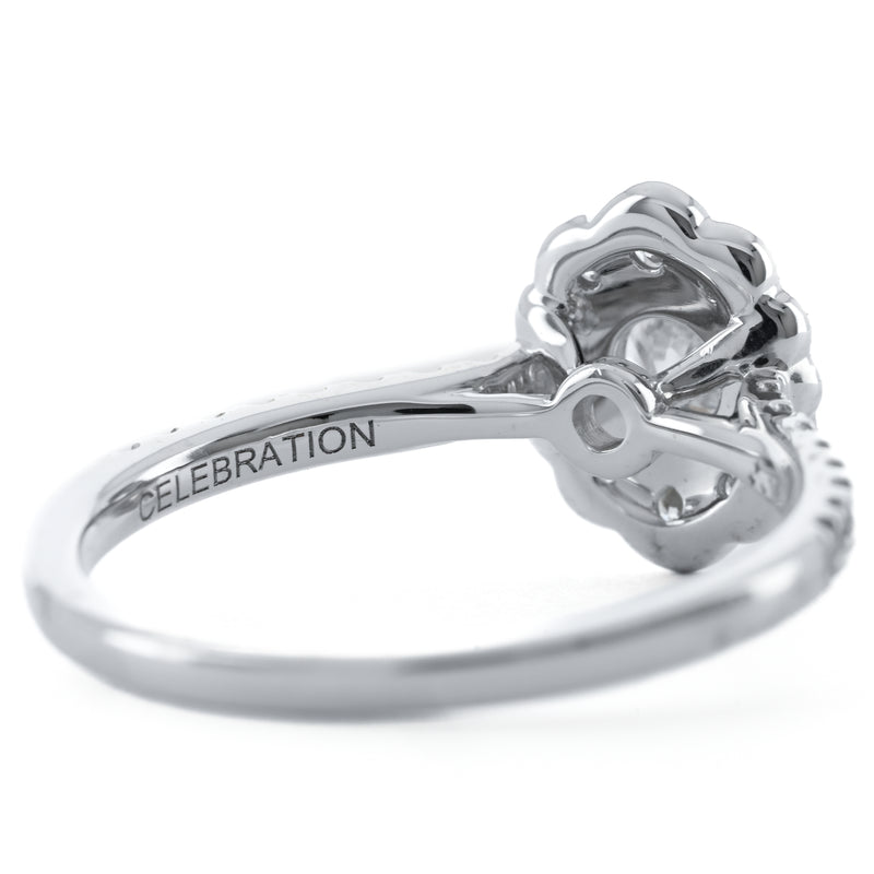 .70CTW Round Diamond Engagement Ring - Scalloped Halo - 14K White Gold