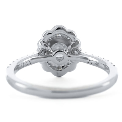 .70CTW Round Diamond Engagement Ring - Scalloped Halo - 14K White Gold