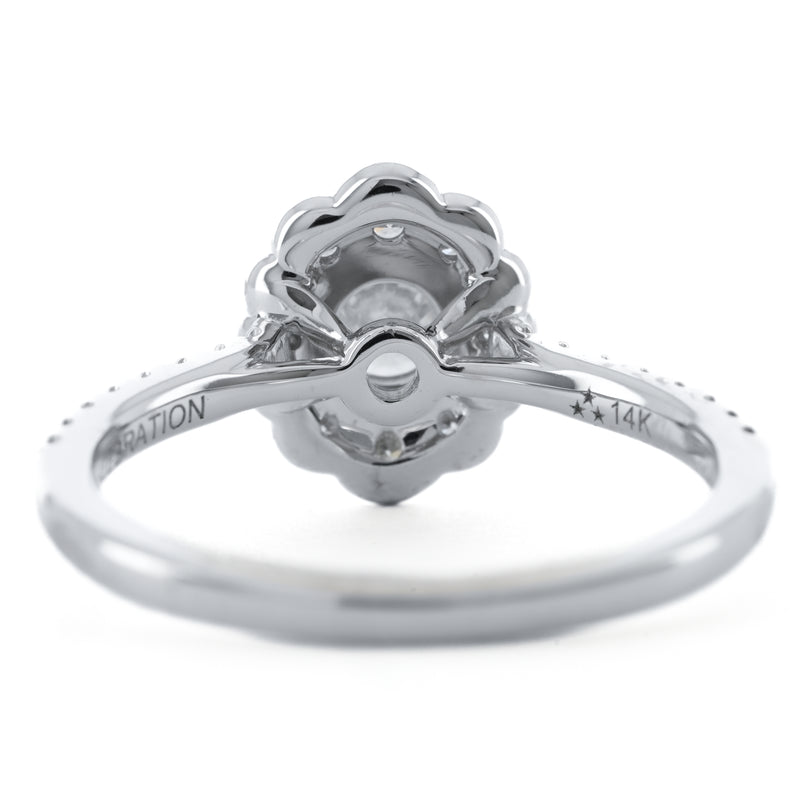 .70CTW Round Diamond Engagement Ring - Scalloped Halo - 14K White Gold