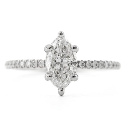 1.18CTW Marquise Diamond Enagement Ring - Hidden Halo - 14K White Gold