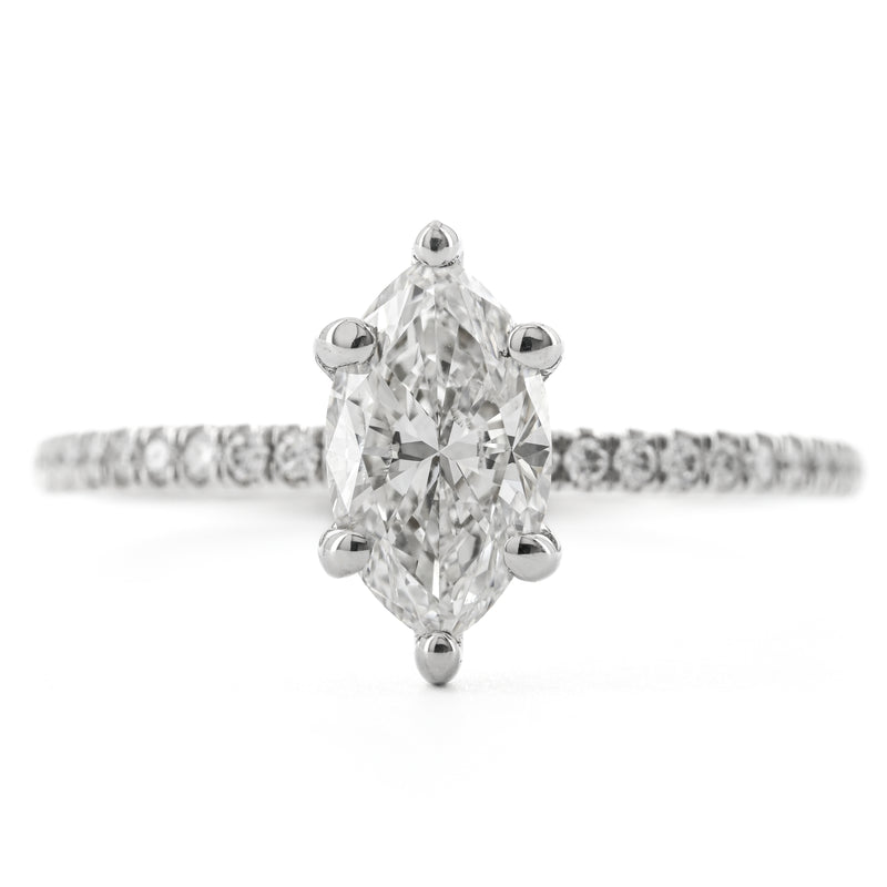 1.18CTW Marquise Diamond Enagement Ring - Hidden Halo - 14K White Gold