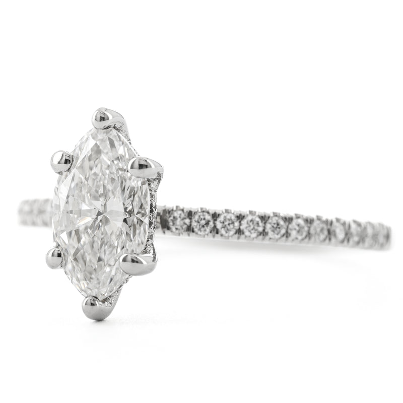 1.18CTW Marquise Diamond Enagement Ring - Hidden Halo - 14K White Gold
