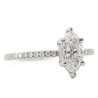 1.18CTW Marquise Diamond Enagement Ring - Hidden Halo - 14K White Gold