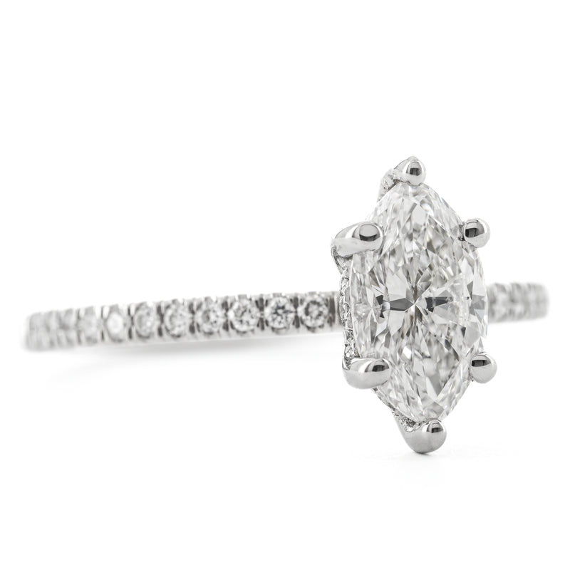1.18CTW Marquise Diamond Enagement Ring - Hidden Halo - 14K White Gold