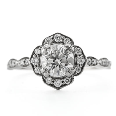 1.3CTW Round Diamond Engagement Ring - Scalloped Halo - 14K White Gold