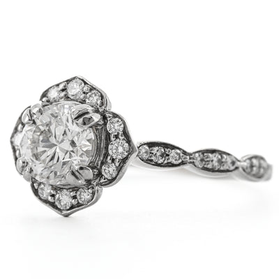 1.3CTW Round Diamond Engagement Ring - Scalloped Halo - 14K White Gold