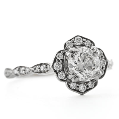 1.3CTW Round Diamond Engagement Ring - Scalloped Halo - 14K White Gold