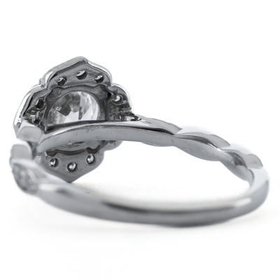 1.3CTW Round Diamond Engagement Ring - Scalloped Halo - 14K White Gold