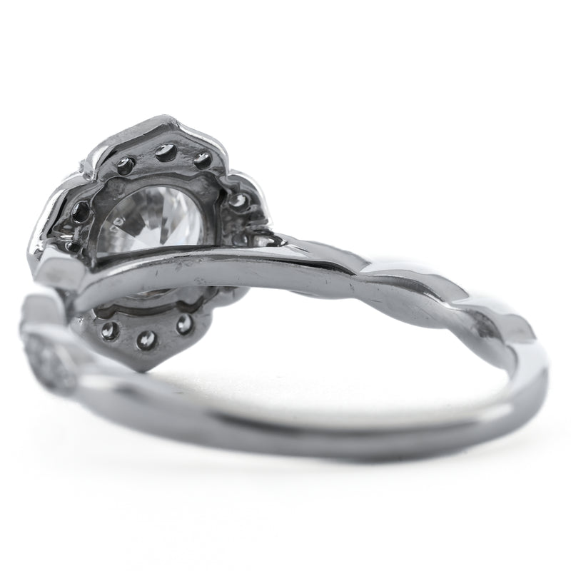 1.3CTW Round Diamond Engagement Ring - Scalloped Halo - 14K White Gold