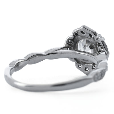 1.3CTW Round Diamond Engagement Ring - Scalloped Halo - 14K White Gold