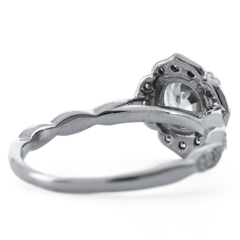 1.3CTW Round Diamond Engagement Ring - Scalloped Halo - 14K White Gold