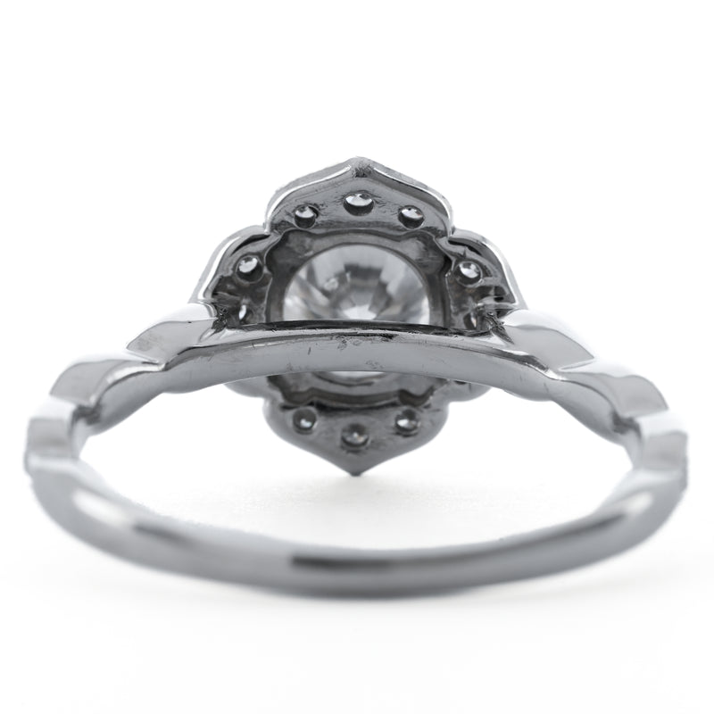 1.3CTW Round Diamond Engagement Ring - Scalloped Halo - 14K White Gold