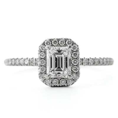 .77CTW  Emerald Diamond Engagement Ring - Halo - 14K White Gold