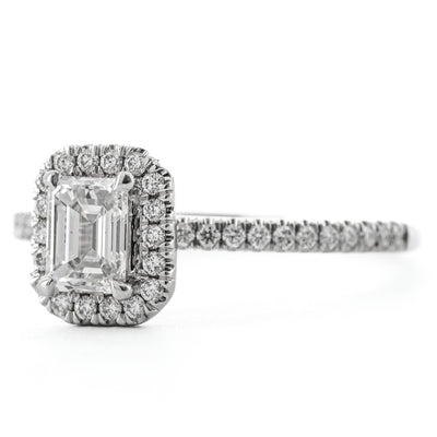 .77CTW  Emerald Diamond Engagement Ring - Halo - 14K White Gold