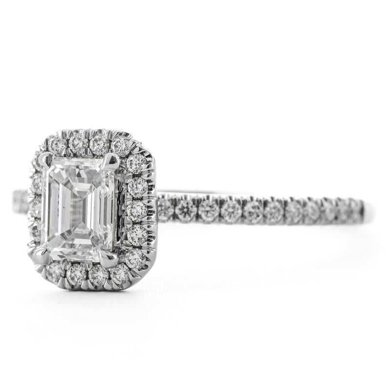 .77CTW  Emerald Diamond Engagement Ring - Halo - 14K White Gold