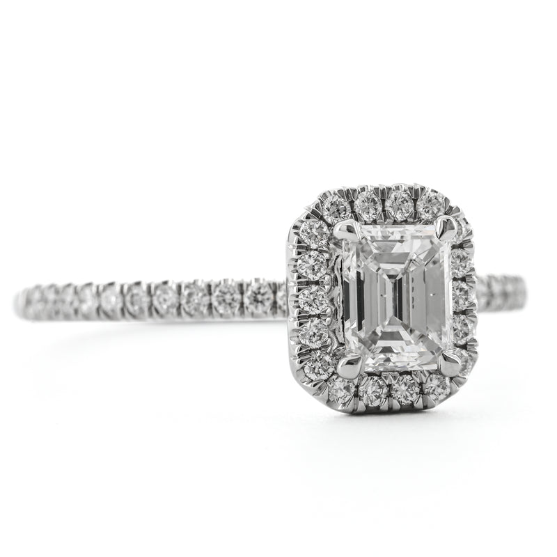 .77CTW  Emerald Diamond Engagement Ring - Halo - 14K White Gold