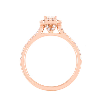 0.80ctw Emerald Diamond Engagement Ring, Halo, Pavê Band - 14K Rose Gold