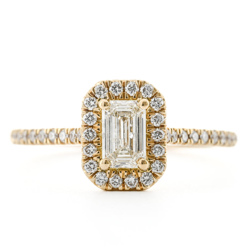 .81CTW Emerald Diamond Engagement Ring - Halo - 14K Yellow Gold