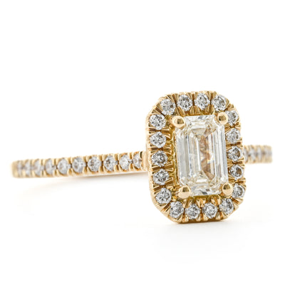 .81CTW Emerald Diamond Engagement Ring - Halo - 14K Yellow Gold