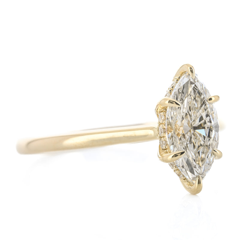 1.26CTW Marquise Diamond Engagement Ring - Cathedral - 14K Yellow Gold
