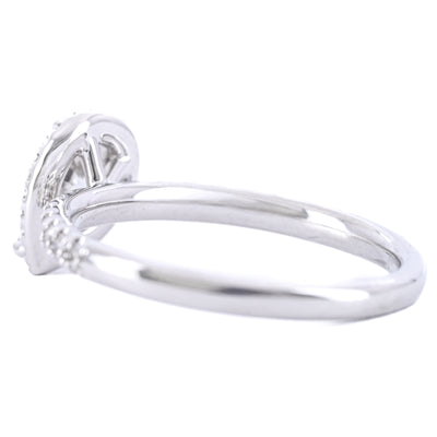 1.12CTW Slanted Pear Diamond Engagement Ring - Halo + Pavé Band - 14K White Gold