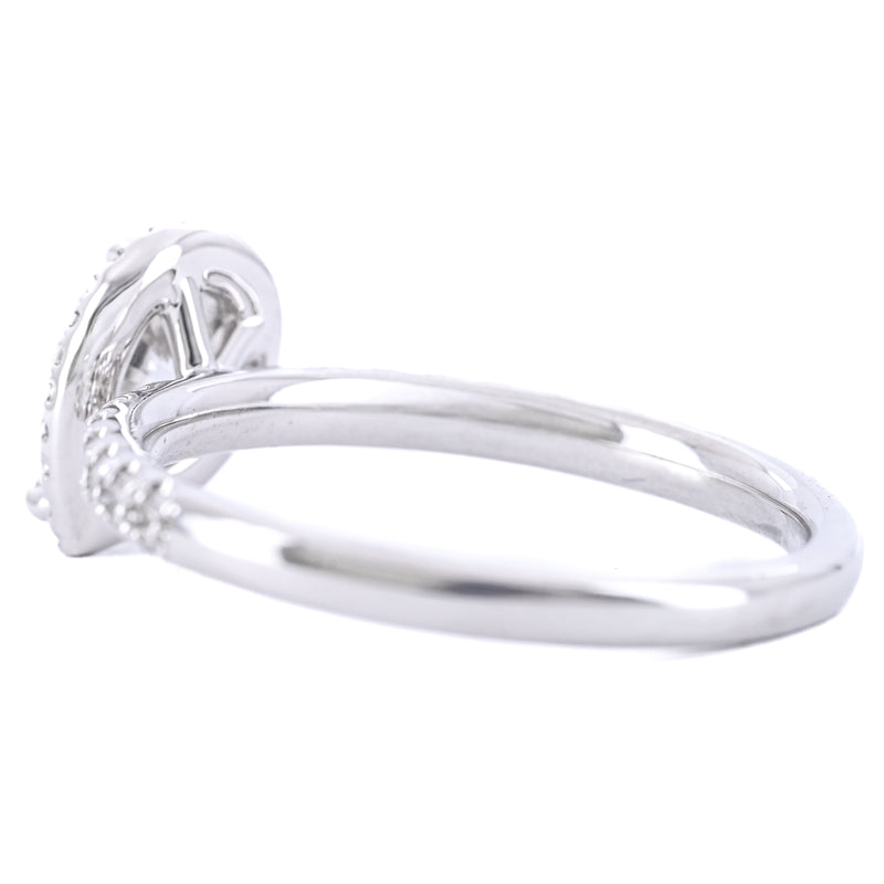 1.12CTW Slanted Pear Diamond Engagement Ring - Halo + Pavé Band - 14K White Gold