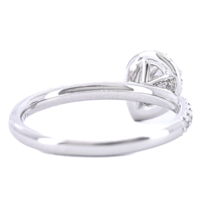 1.12CTW Slanted Pear Diamond Engagement Ring - Halo + Pavé Band - 14K White Gold