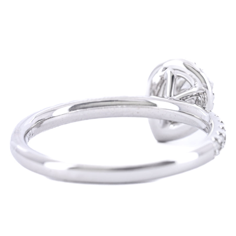 1.12CTW Slanted Pear Diamond Engagement Ring - Halo + Pavé Band - 14K White Gold