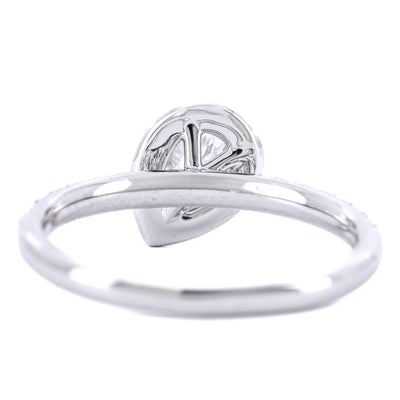 1.12CTW Slanted Pear Diamond Engagement Ring - Halo + Pavé Band - 14K White Gold