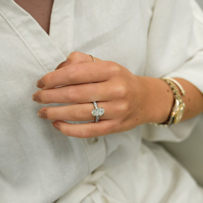 2.74CTW Oval Diamond Engagement Ring -  Split Prong Round Diamond Band - 14K White Gold