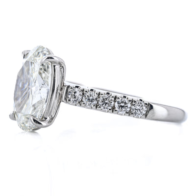 2.74CTW Oval Diamond Engagement Ring -  Split Prong Round Diamond Band - 14K White Gold