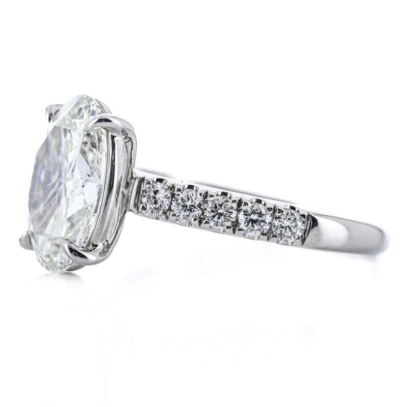 2.74CTW Oval Diamond Engagement Ring -  Split Prong Round Diamond Band - 14K White Gold