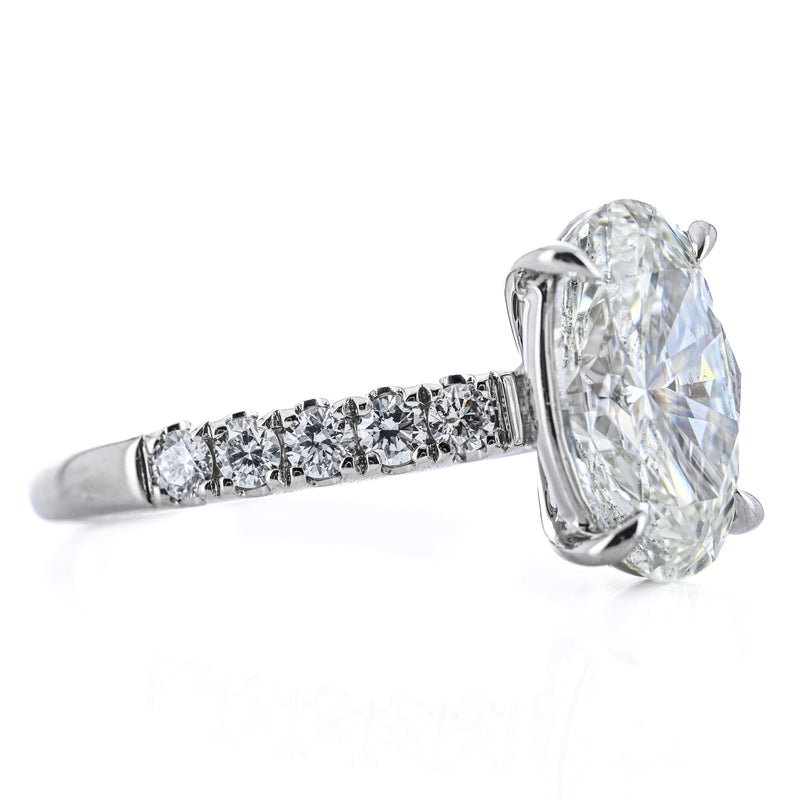 2.74CTW Oval Diamond Engagement Ring -  Split Prong Round Diamond Band - 14K White Gold