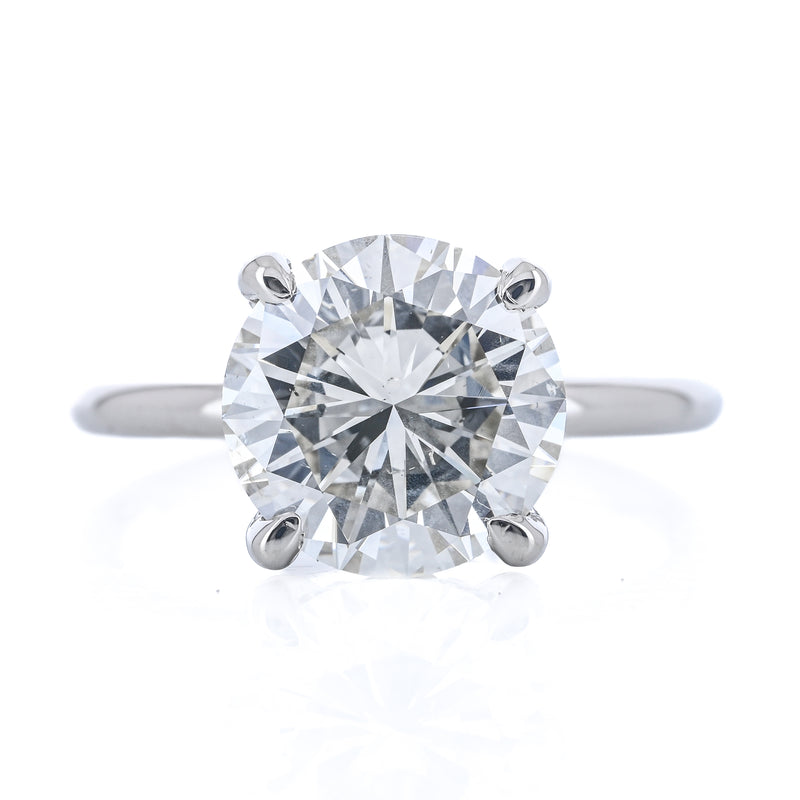 3.02CTW Round Diamond Engagement Ring - Solitaire + Hidden Halo - 14K White Gold