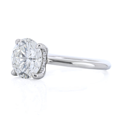 3.02CTW Round Diamond Engagement Ring - Solitaire + Hidden Halo - 14K White Gold