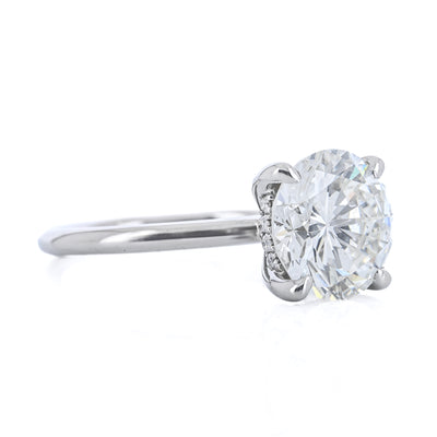 3.02CTW Round Diamond Engagement Ring - Solitaire + Hidden Halo - 14K White Gold