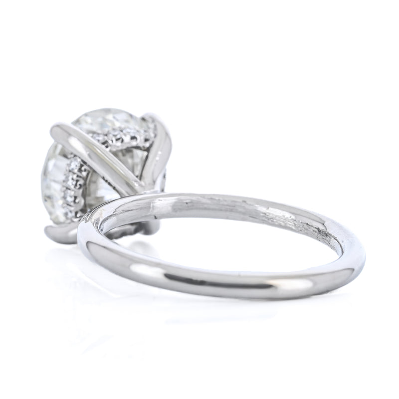 3.02CTW Round Diamond Engagement Ring - Solitaire + Hidden Halo - 14K White Gold