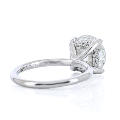 3.02CTW Round Diamond Engagement Ring - Solitaire + Hidden Halo - 14K White Gold