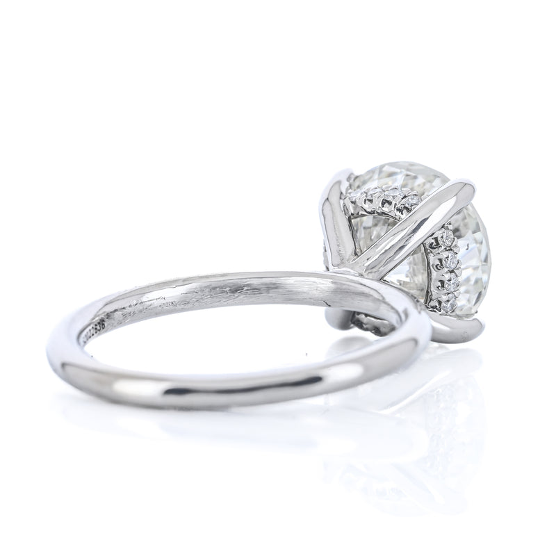 3.02CTW Round Diamond Engagement Ring - Solitaire + Hidden Halo - 14K White Gold