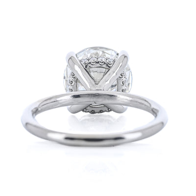 3.02CTW Round Diamond Engagement Ring - Solitaire + Hidden Halo - 14K White Gold