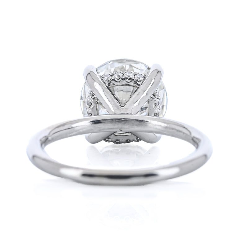 3.02CTW Round Diamond Engagement Ring - Solitaire + Hidden Halo - 14K White Gold