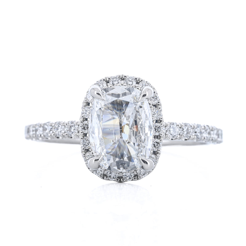 1.73CTW Cushion Diamond Engagement Ring -  Halo + Pavé Band - 950 Platinum