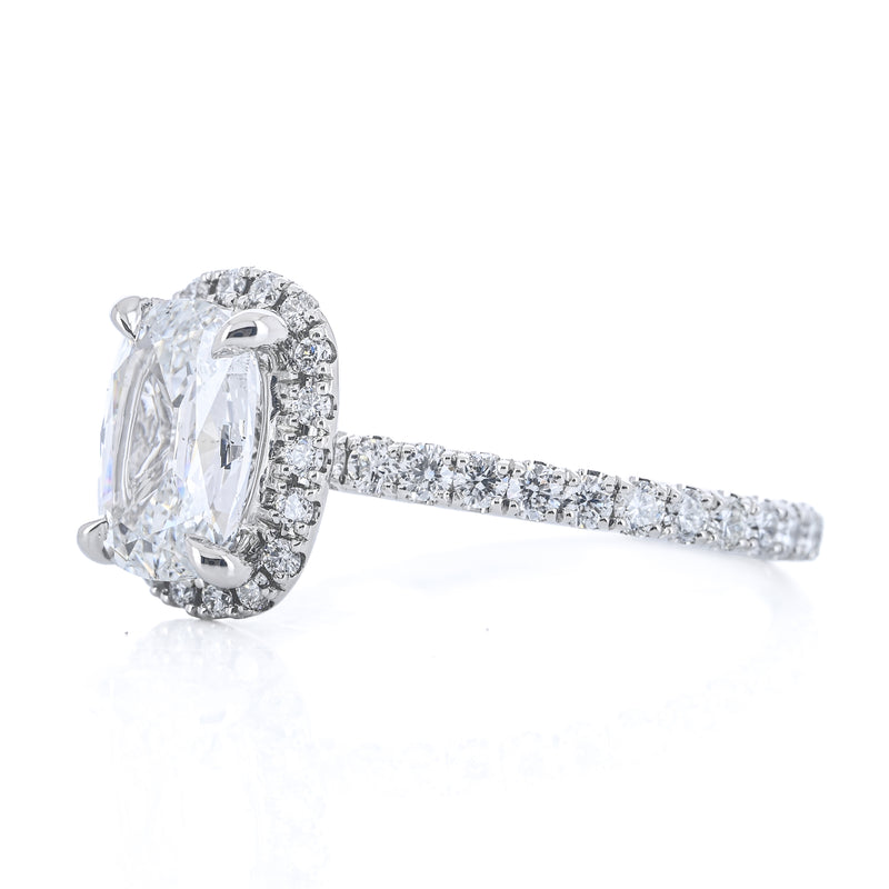 1.73CTW Cushion Diamond Engagement Ring -  Halo + Pavé Band - 950 Platinum