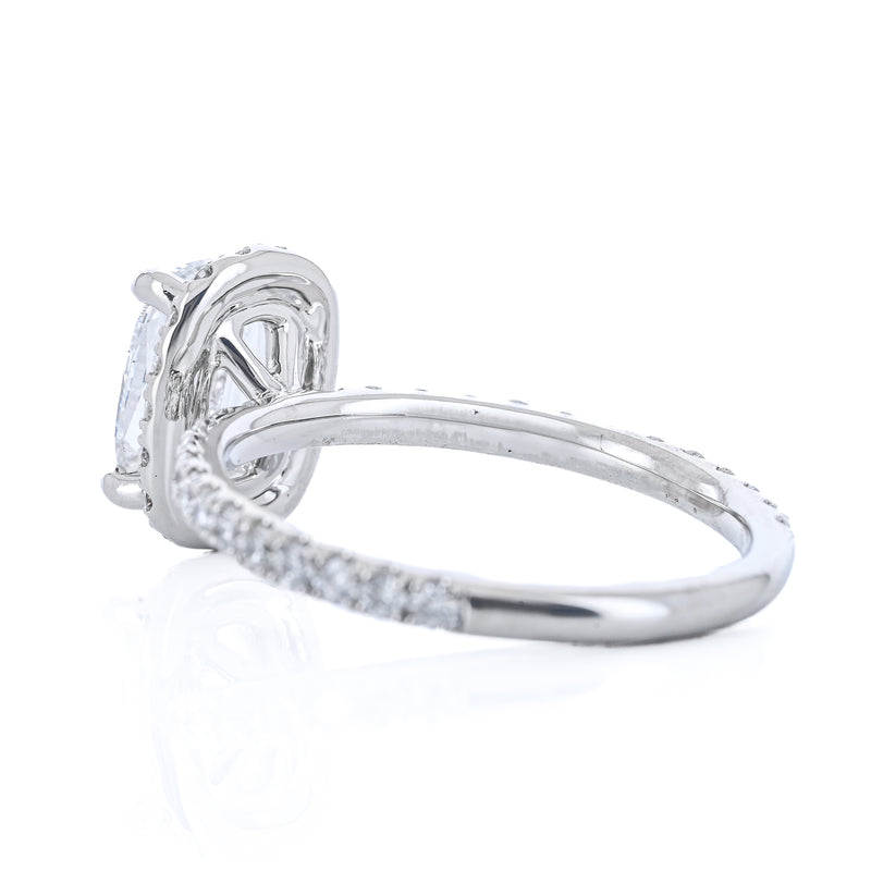 1.73CTW Cushion Diamond Engagement Ring -  Halo + Pavé Band - 950 Platinum
