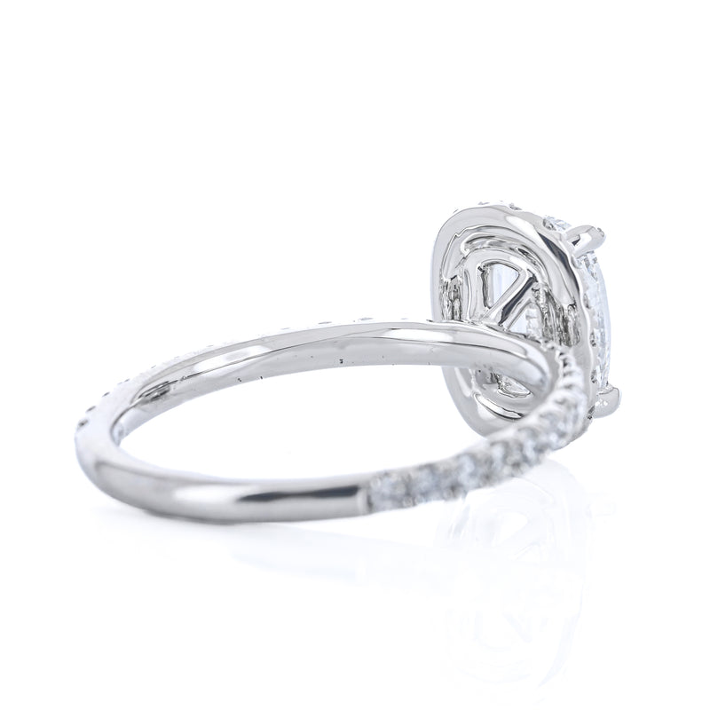 1.73CTW Cushion Diamond Engagement Ring -  Halo + Pavé Band - 950 Platinum